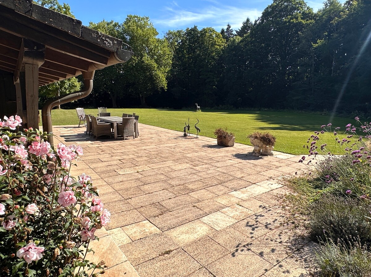Blick über die Terrasse in den Park